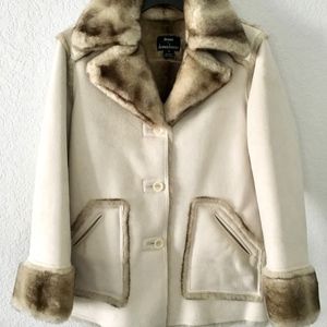 Dennis Basso Cream and Brown Pea Coat